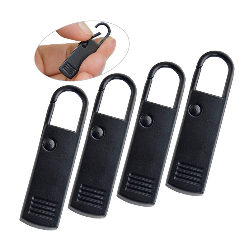 yeezo Zipper Pull Replacement Zipper Pulls Tab Luggage Zippers Pull Extension Easy Use Backpack Zippers Extender Handle Mend Fixer Repair for Suitcase (Black 4 Pcs) - Image 1